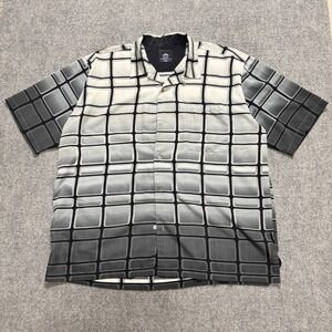 Y2K Raw Blue Dress Shirt Men's 2XL Geometric Button Up Polyester Black/White